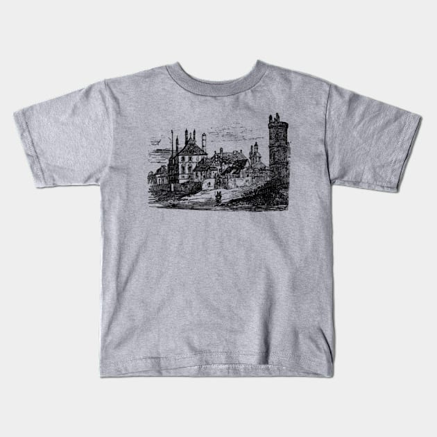 Medieval Village Drawing Kids T-Shirt by penandinkdesign@hotmail.com